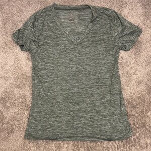 Danskin Heathered Olive Green V-Neck Short Sleeve Tee